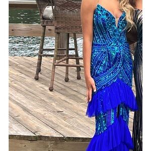 Blue Sequin Prom Dress